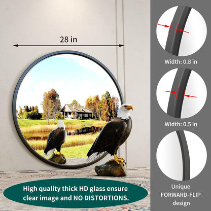Growsun 28'' Black Round Mirror for Bathroom, Circle Bathroom Mirror for Wall, Entryway Living Room with Metal Frame for Home Decor