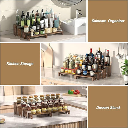 4 Set Large Wooden Tiered Riser Display Stands - Image 6