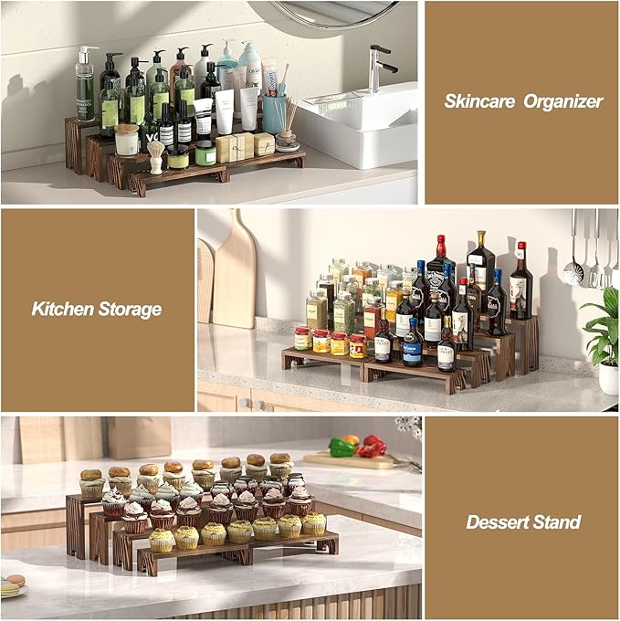 2 Set Large Wooden Tiered Risers Display Stands - Image 7