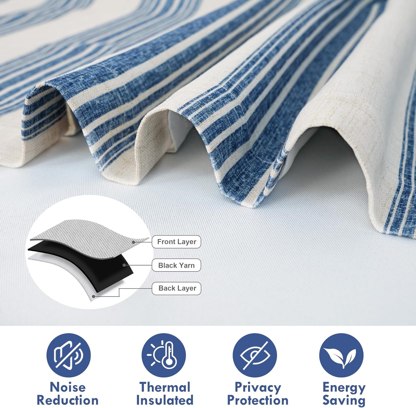 DriftAway Chris Double Layer Blackout Tie Up Curtains Thermal Insulated Fully Lined Vertical Striped Balloon Roman Shade Bathroom Window Adjustable Rod Pocket 39 Inch by 55 Inch Jean Navy
