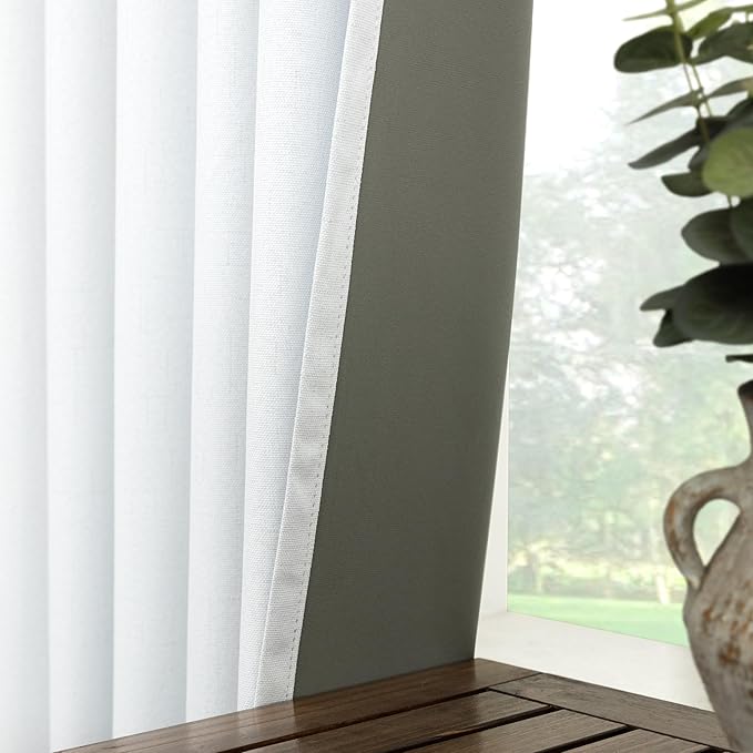 KOUFALL 102 Inches Long Curtains, Linen Blackout White Back Tab Pleated Curtains - Image 6