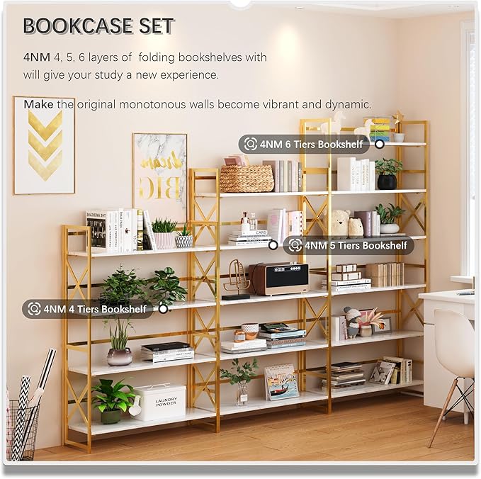 4NM Extra Wide 5 Tiers No Assembly Book Shelves, 51.2" H Folding Bookshelf - Image 5