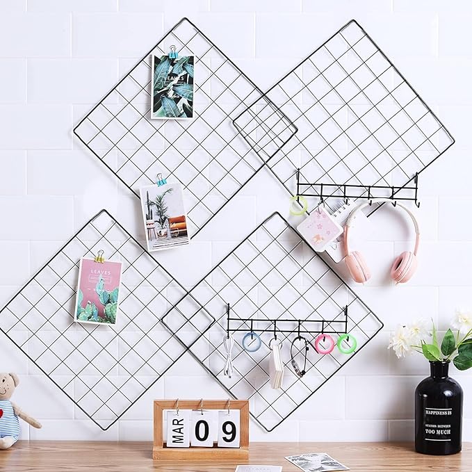 Feadily 6 Pack Metal Grid Panel, 13.8" x 13.8" Black Wire Grid Wall Organizer - Image 2
