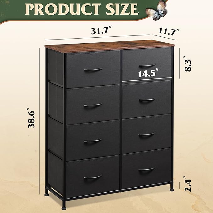 WLIVE Tall Fabric Dresser with 8 Drawers, Storage Tower with Fabric Bins - Image 3