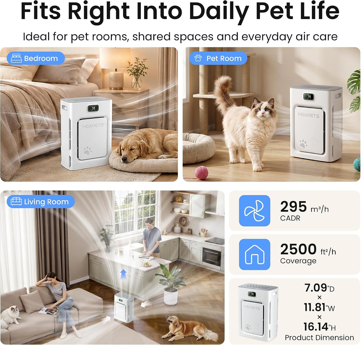 pet air purifier for home large room 2500 on a desk or shelf