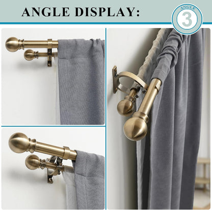 Antique Bronze Double Curtain Rods 36-72 Inch,1’’Front and 5/8’’Back Double Drapery Rod with Small Round Ball and Aluminum Brackets, Adjustable Dual Window Rod for Sheer/Blackout Curtains