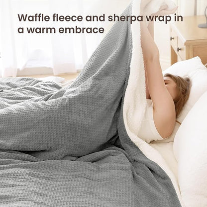 Heated Blanket Electric Blanket Queen Waffle, 84x90 Inches Sherpa Fleece Fast - Image 2