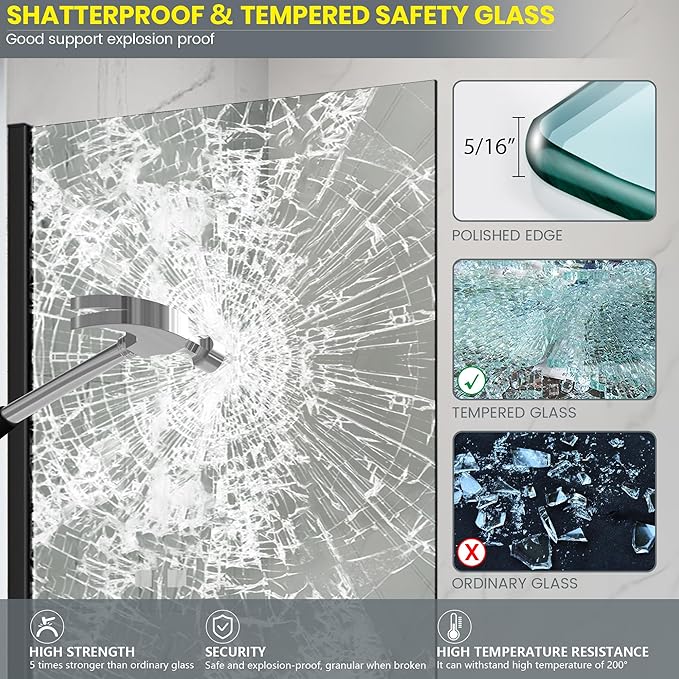 Bathroom Shower Glass Door Panel, 5/16" Thick Clear Tempered Glass Door Screen - Image 5