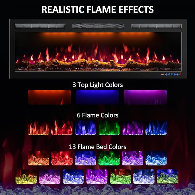 72 Inch WiFi-Enabled Electric Fireplace Inserts & Wall Mounted, Slim Electric - Image 2