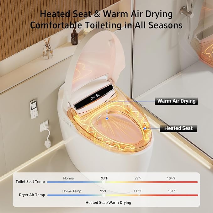 Smart Toilet with Warm Water Sprayer and Dryer, One Piece Bidet Toilet with - Image 5