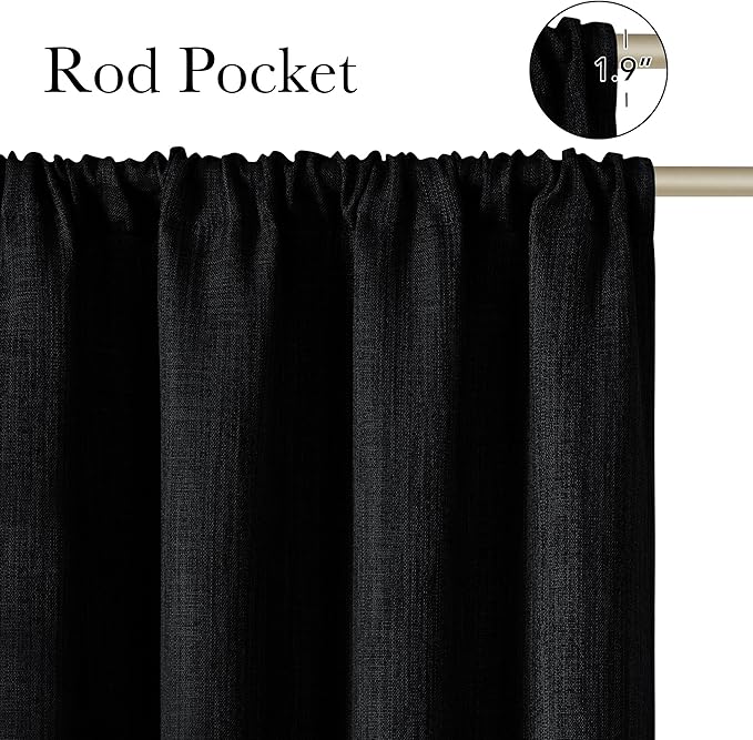 NICETOWN Black Faux Linen Room Darkening Rod Pocket Curtains 63 inch Length - Image 2
