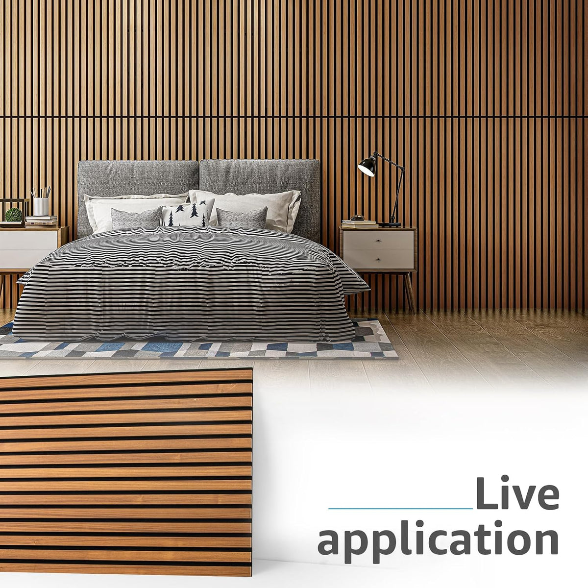 Art3d 4-Pack Fluted Acoustic Wood Slat Wall Panel, 47.2 x 23.6 Inch, Teak