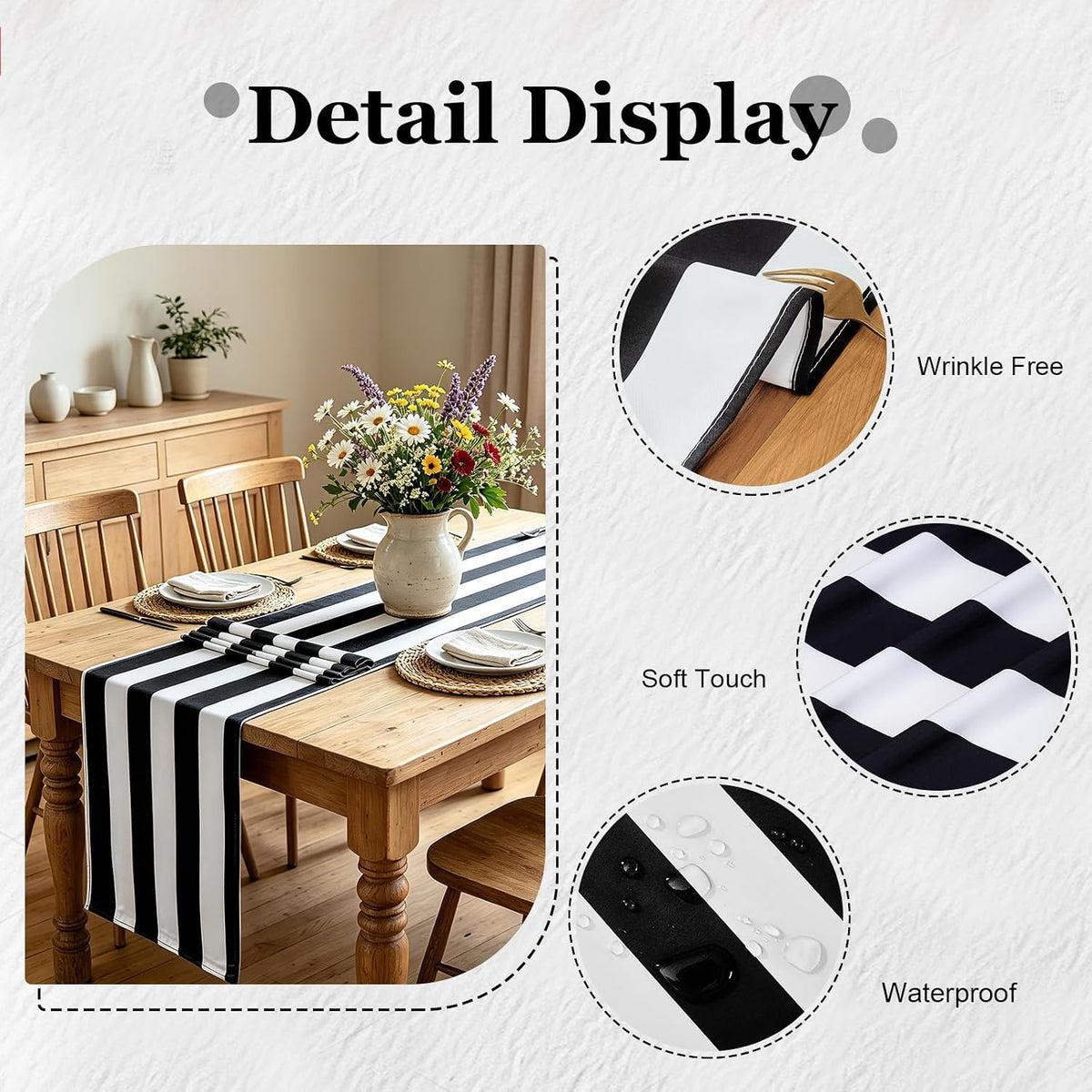 Black White Striped Table Runner 13x72 Inch for Halloween Table Decor 4Pack
