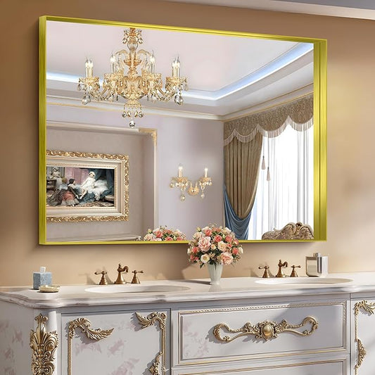 CIRCUMI Gold Bathroom Mirror, Brushed Finish, Tempered Glass, Large Mirror by CIRCUMIMirror
