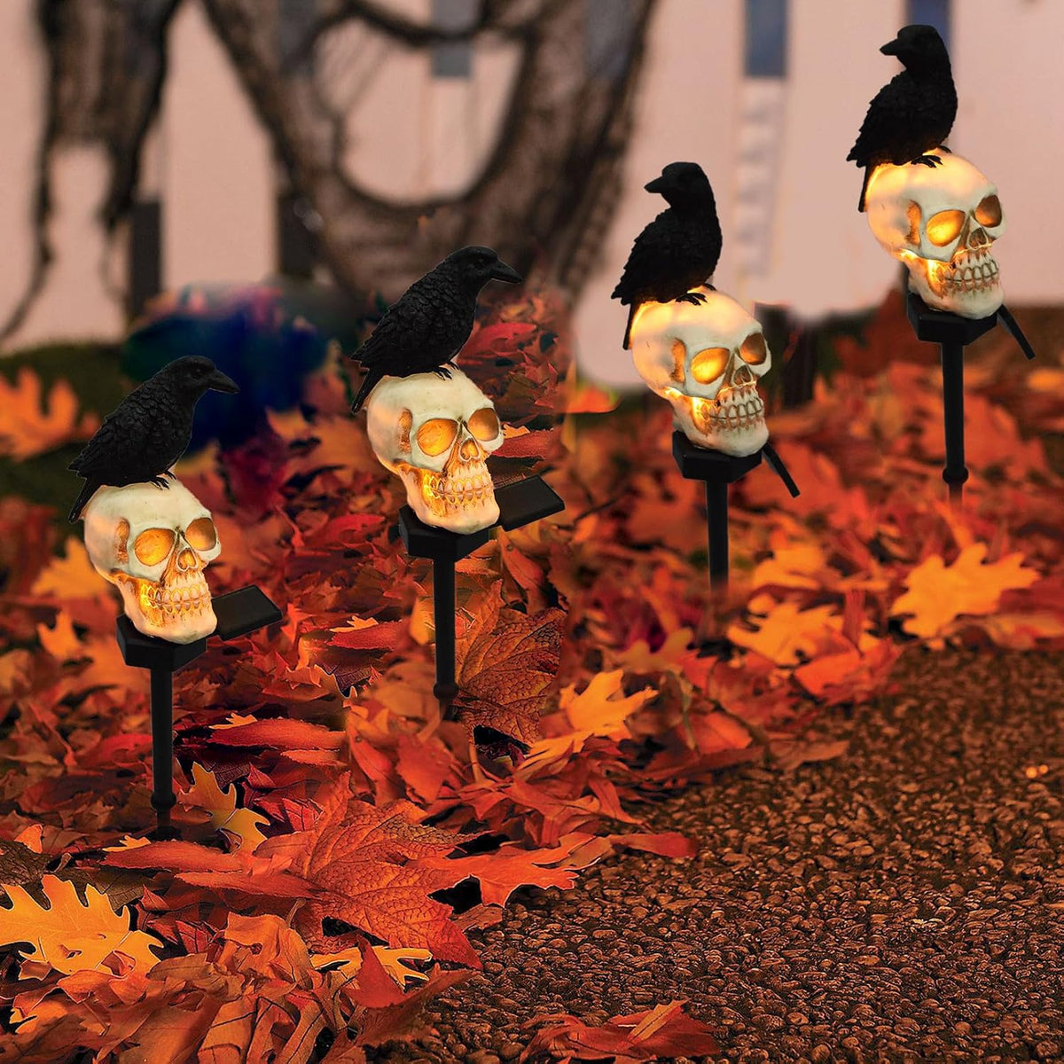 Halloween Solar Pathway Lights - Solar Halloween Skull Stake Lights Decoratio...