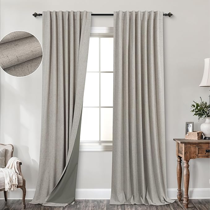 KOUFALL 92 Inch Blackout Curtains, Boho Taupe Pleated Curtains by KOUFALL