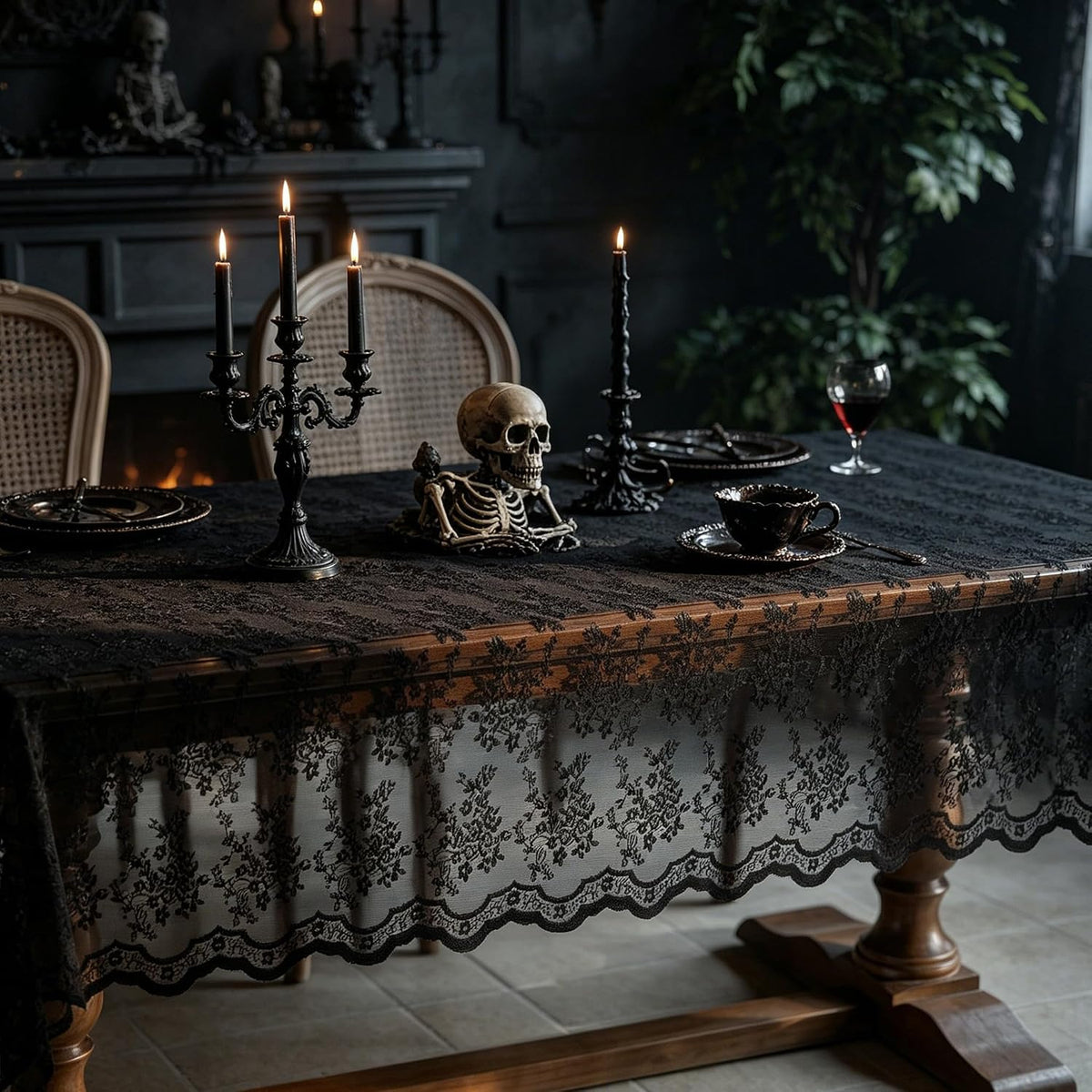 Halloween Black Lace Tablecloth Long Rectangular Gothic Table Cloth