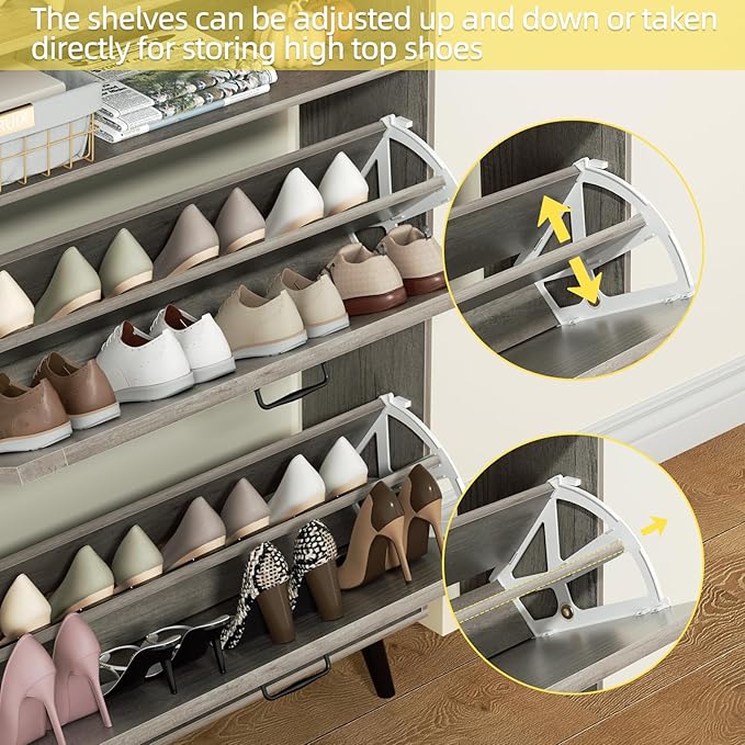 EOYUTLLY Shoe Cabinet with Bench, Shoe Organizer Cabinet with 2 Flip Drawers & - Image 5