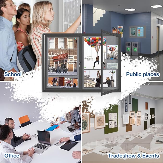 Enclosed Bulletin Board Lockable, Double-Door Weatherproof Outdoor Noticeboard - Image 9
