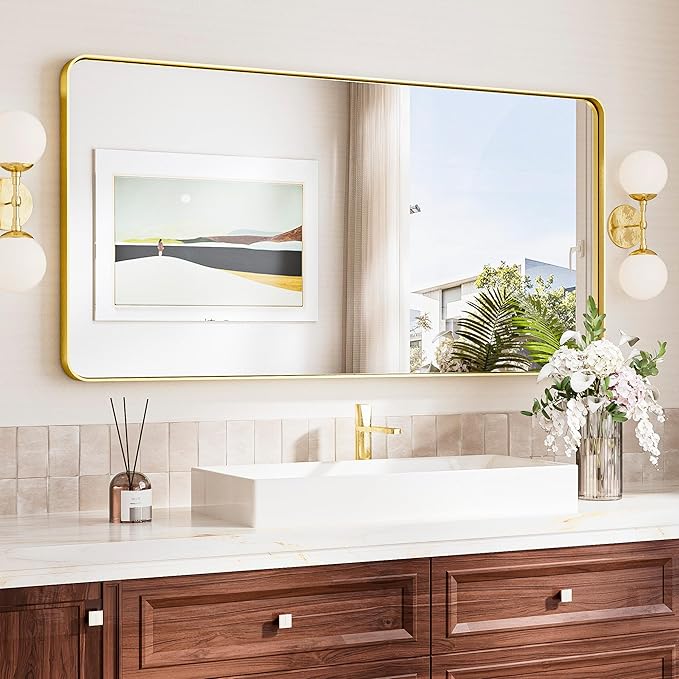 TokeShimi 48x24 Brushed Gold Bathroom Mirror by RefinedBathroomAccessories