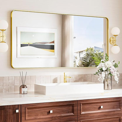 TokeShimi 48x24 Brushed Gold Bathroom Mirror by RefinedBathroomAccessories