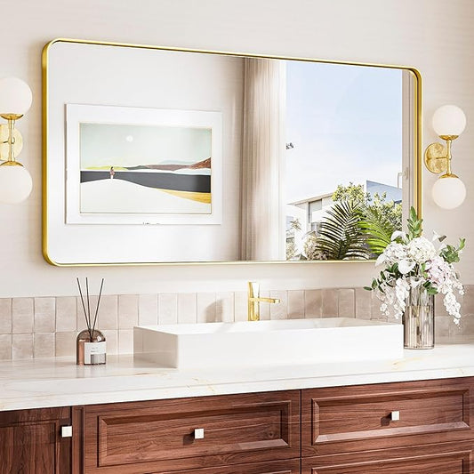 TokeShimi 48x24 Brushed Gold Bathroom Mirror by RefinedBathroomAccessories