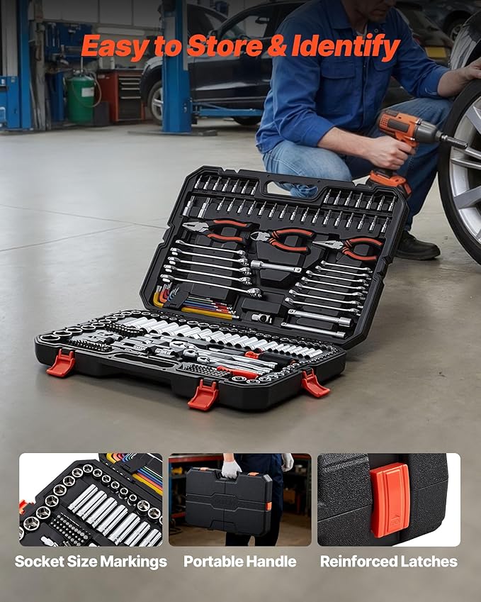 VEVOR Mechanics Tool Set, 314-Piece Mechanic Tool Kit, 1/4 in, 3/8 in, and 1/2 - Image 7