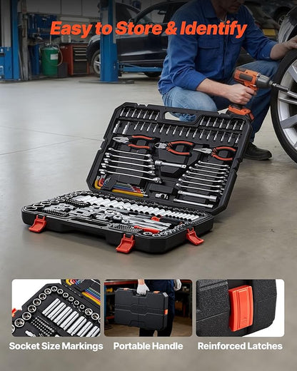 VEVOR Mechanics Tool Set, 314-Piece Mechanic Tool Kit, 1/4 in, 3/8 in, and 1/2 - Image 7