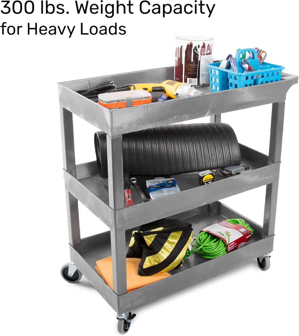 tubstr 3-tier rolling utility cart with wheels |, close-up detail