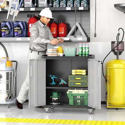 Metal Storage Cabinet with Wheels, Rolling Tool Cabinet with Doors and Shelves - Image 4