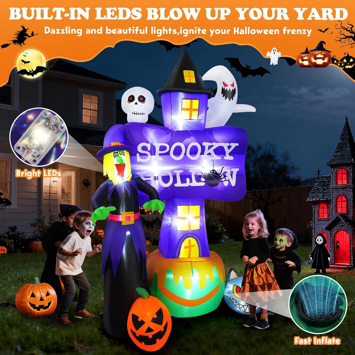 Whubefy 8FT Tall Halloween Inflatable Witch Spooky Ghost Outdoor Decoration