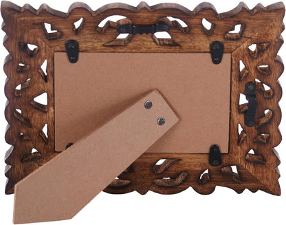 Hand Carved Mango Wood Rustic 5x7 Picture Frame with Real Glass - Aesthetic Vintage Wood Frame for Tabletop and Wall Mount Use - Rustic Home Decor Perfect for Your Memories