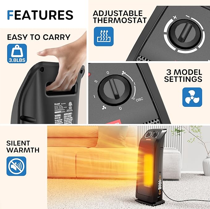 ECOWELL Space Heater for Indoor Use, 1500W Fast Heating Ceramic Electric Heater - Image 5