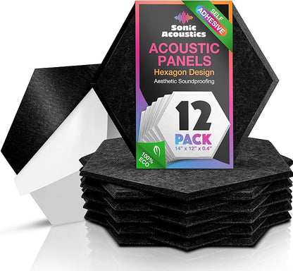 Sonic Acoustics Self-Adhesive 12 Pack Hexagon Acoustic Panels by SonicAcoustics