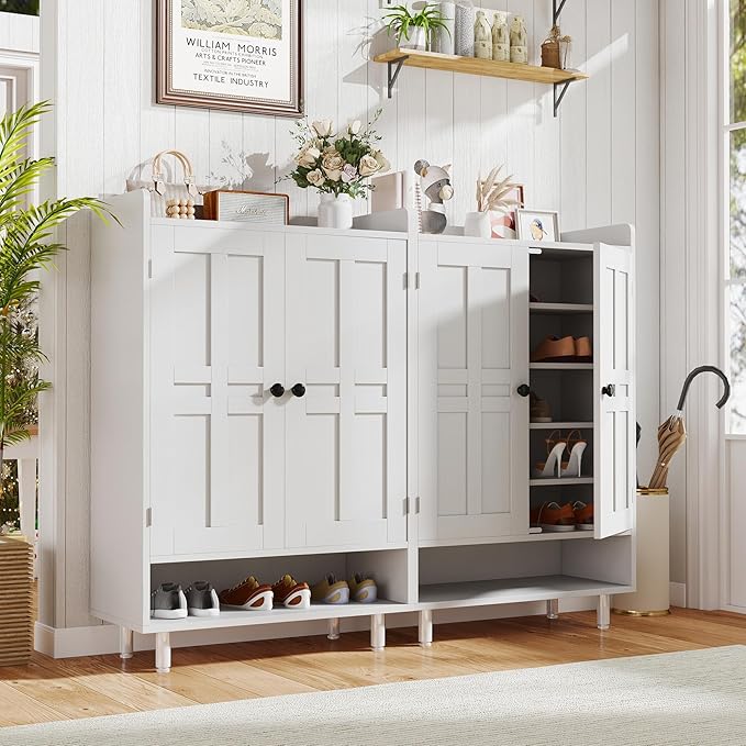 Farmhouse Shoe Cabinet with Doors, 6-Tier Wooden Shoe Organizer with Adjustable - Image 3