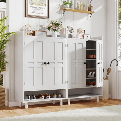 Farmhouse Shoe Cabinet with Doors, 6-Tier Wooden Shoe Organizer with Adjustable - Image 3