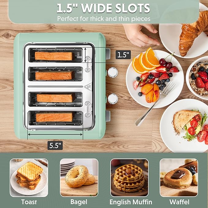 BUYDEEM DT640 Retro 4 Slice Toaster, 7 Shade Settings, Extra Wide 1.5'' Slots - Image 3