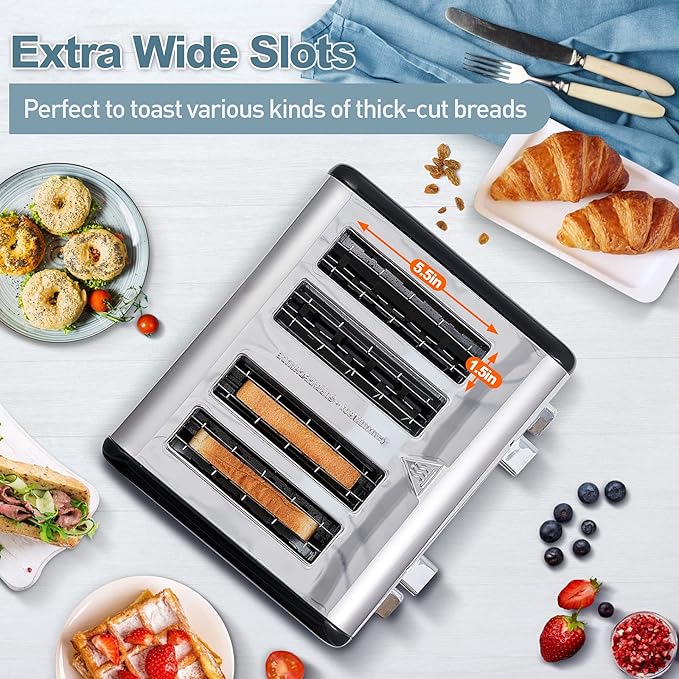 CUSIMAX 4 Slice Toaster, Stainless Steel, Ultra-Clear LED Display & Extra Wide - Image 3