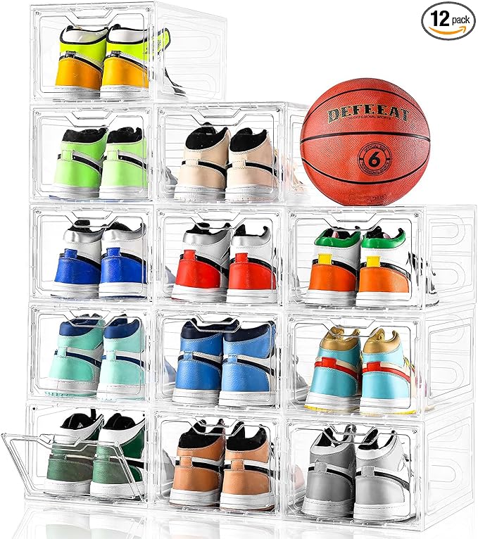 12 Pack Thicken & Sturdy Clear Shoe Storage Organizer by Stebopum