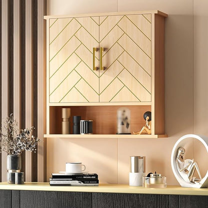 Natural Chevron Pattern Bathroom Wall Mount Cabinet, Over The Toilet Storage - Image 6