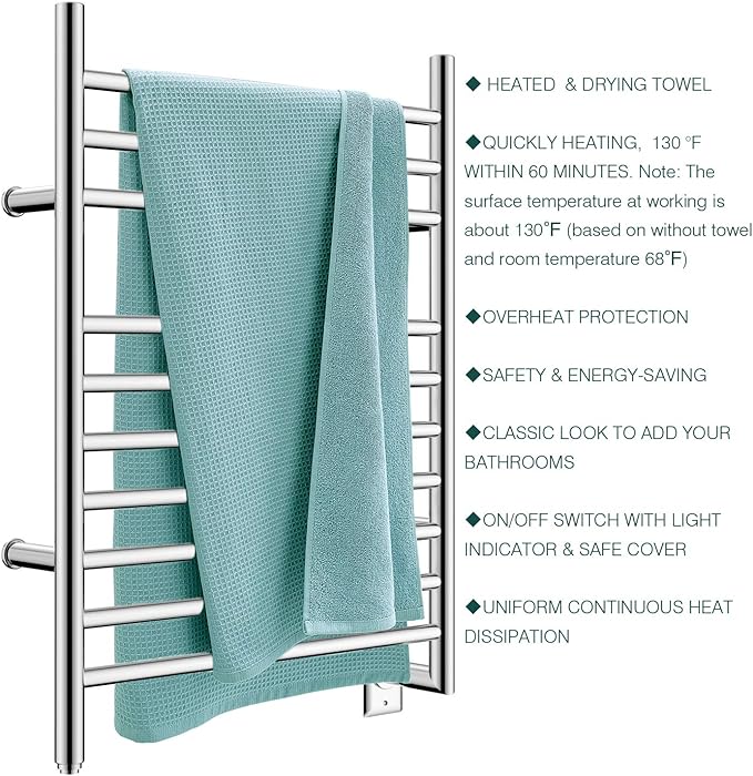 HEATGENE Towel Warmer Wall-Mounted Hardwired Heated Towel Rack Hot Towel Bar - Image 4