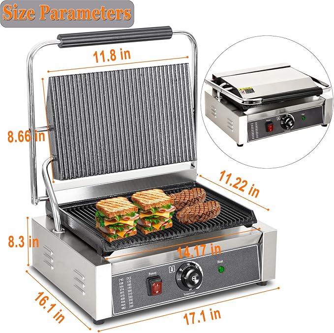 CTJ Commercial Panini Press Stainless Steel Electric Sandwich Maker - 2200W - Image 6