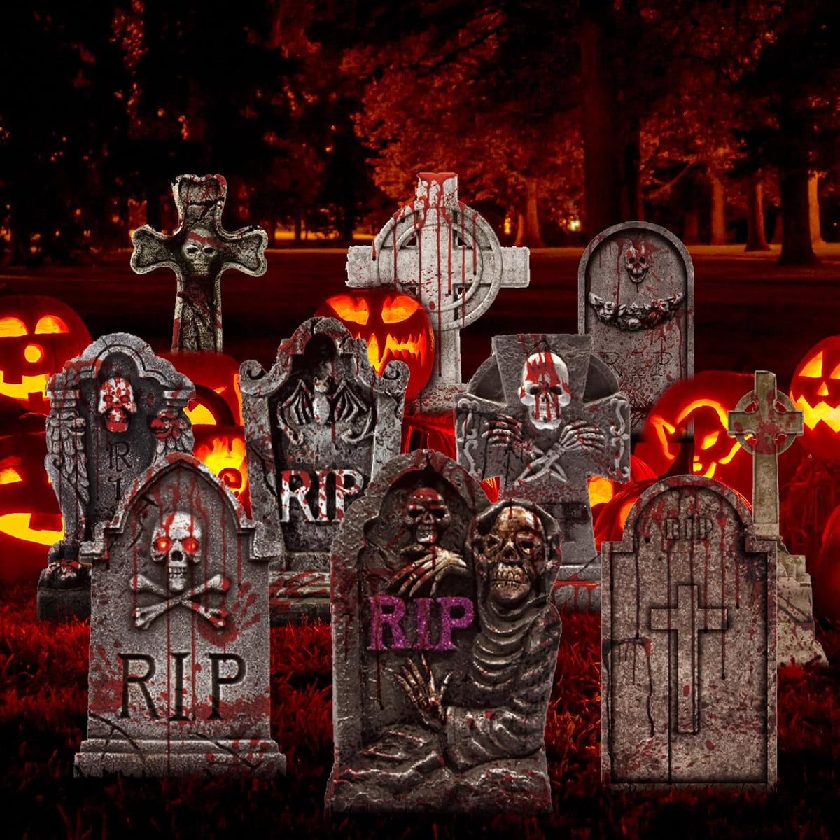 10 Styles Halloween Large Tombstone Gravestones Yard Stakes Decorations 17IN ...
