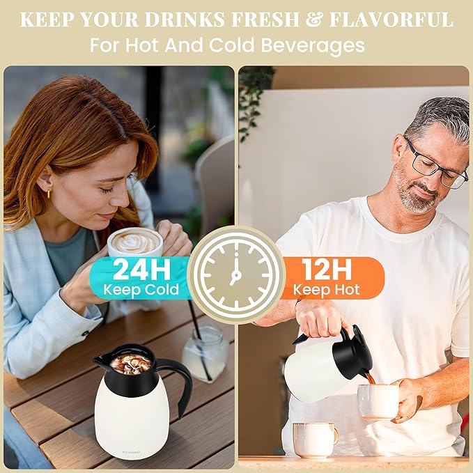 34 Oz Thermal Coffee Carafe, Stainless Steel Insulated Vacuum coffee crafts to - Image 3