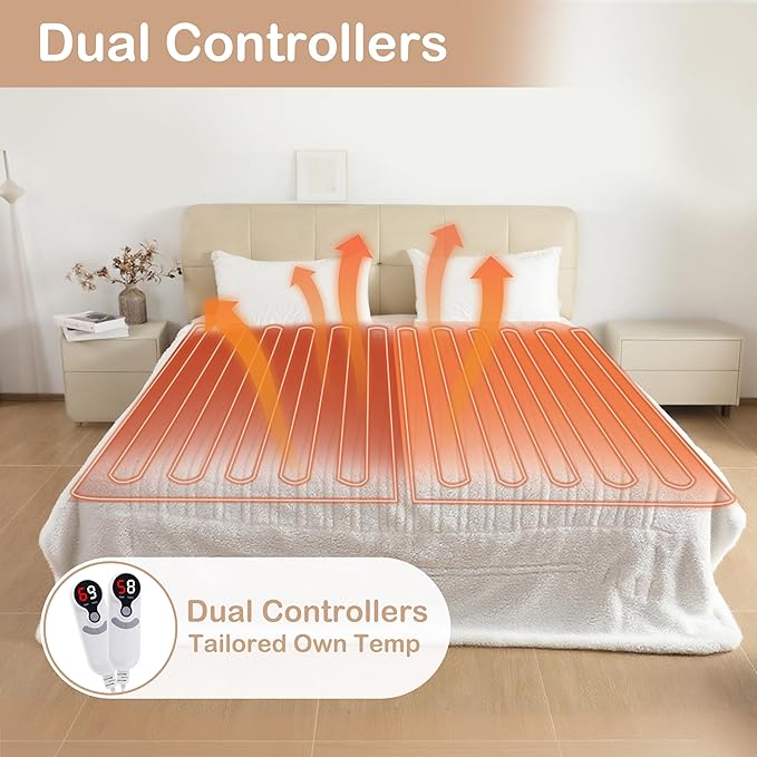 Electric Heated Blanket Queen Size 84"×90" Dual Control, 9 Heating Settings & - Image 2