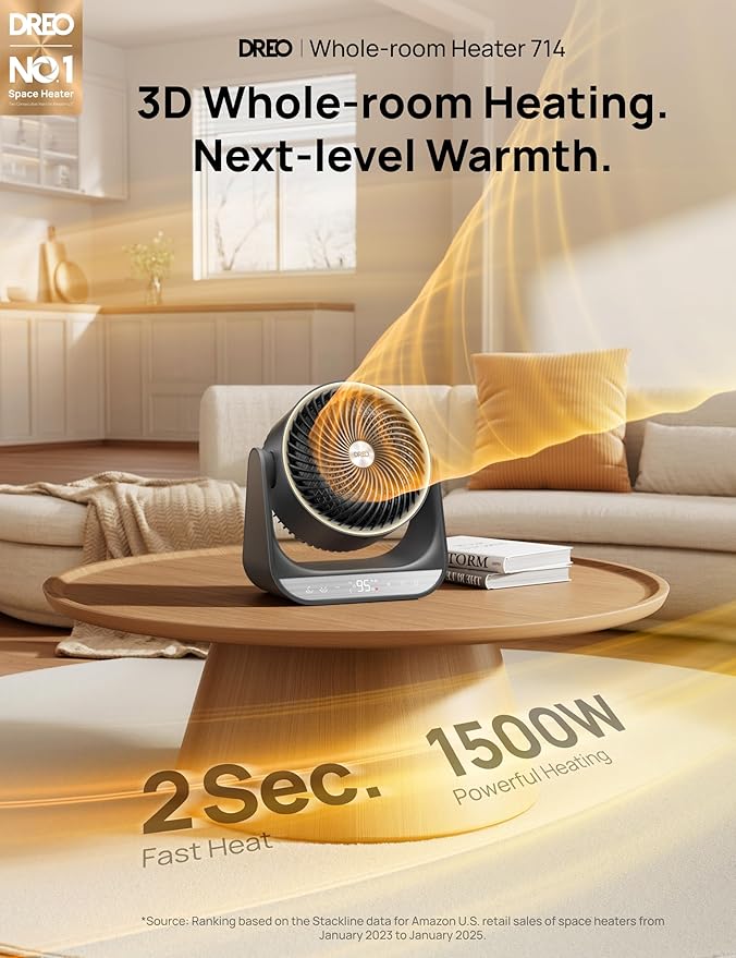 DREO 60° Vertical & 90° Horizontal 3D Oscillating Heating, 12 ft/s Long-Range - Image 2