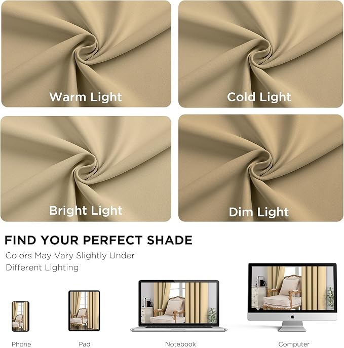 CUCRAF Beige Blackout Curtains 84 Inches Long, Thermal Insulated Noise Reducing - Image 5