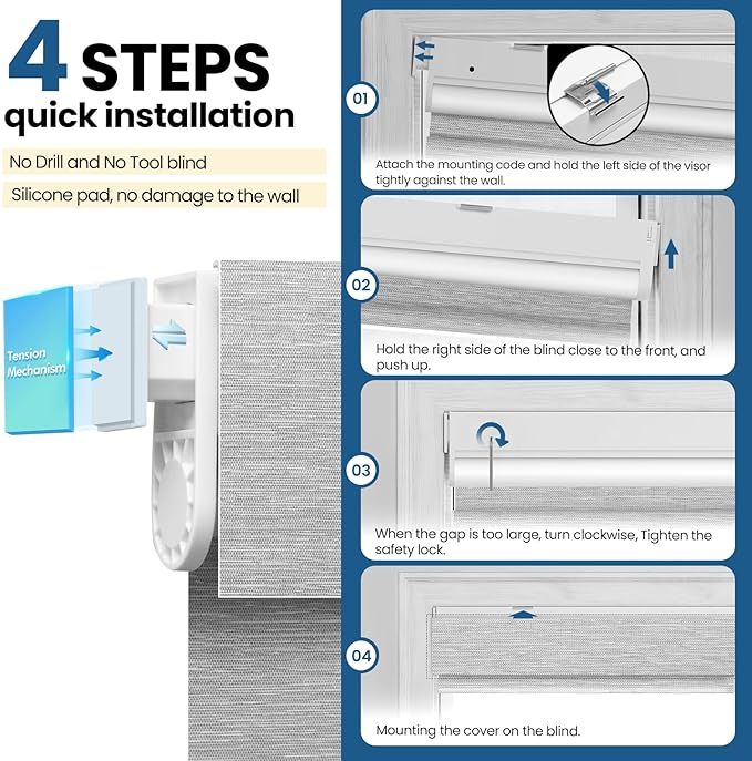 No Drill Motorized Blinds with Remote, Cordless Smart Electric Roller Shades - Image 5