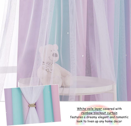 NICETOWN Baby Room Decor, White Gauze & Blackout Drapes Assembled, Star Cut Romantic and Colorful Curtains with Versatile Styling Options for Birthday Party (Blue & Purple & Pink, Each is W52 x L84)