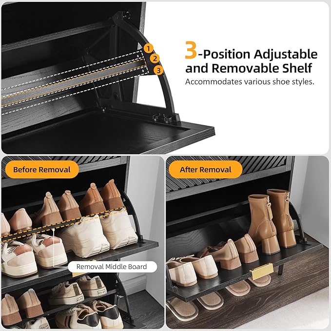 Shoe Cabinet Storage with 2 Flip Drawers, Narrow Hidden Shoes Organizer Cabinet - Image 5